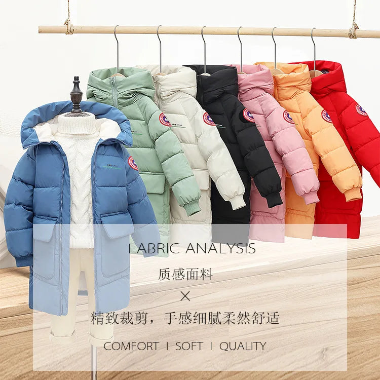 2-10 Years Autumn Winter Boys Jacket Solid Color Long Style Keep Warm Hooded Coat For Kids Children Birthday Present - Tasawoq
