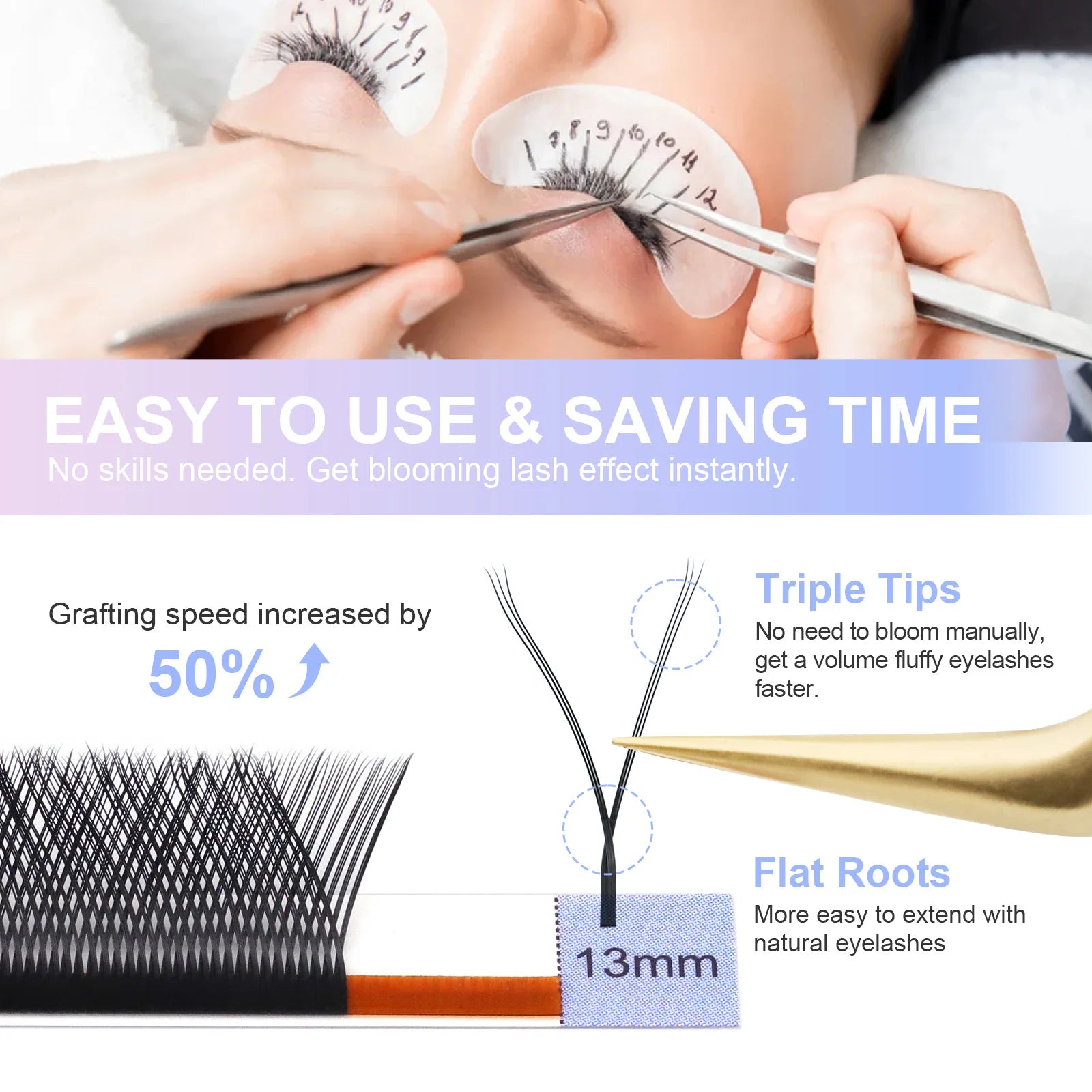 NAGARAKU YY Shape Double/Three Split Tips Triple Top Interlaced Root Eyelash Extensions Eyelashes - Tasawoq