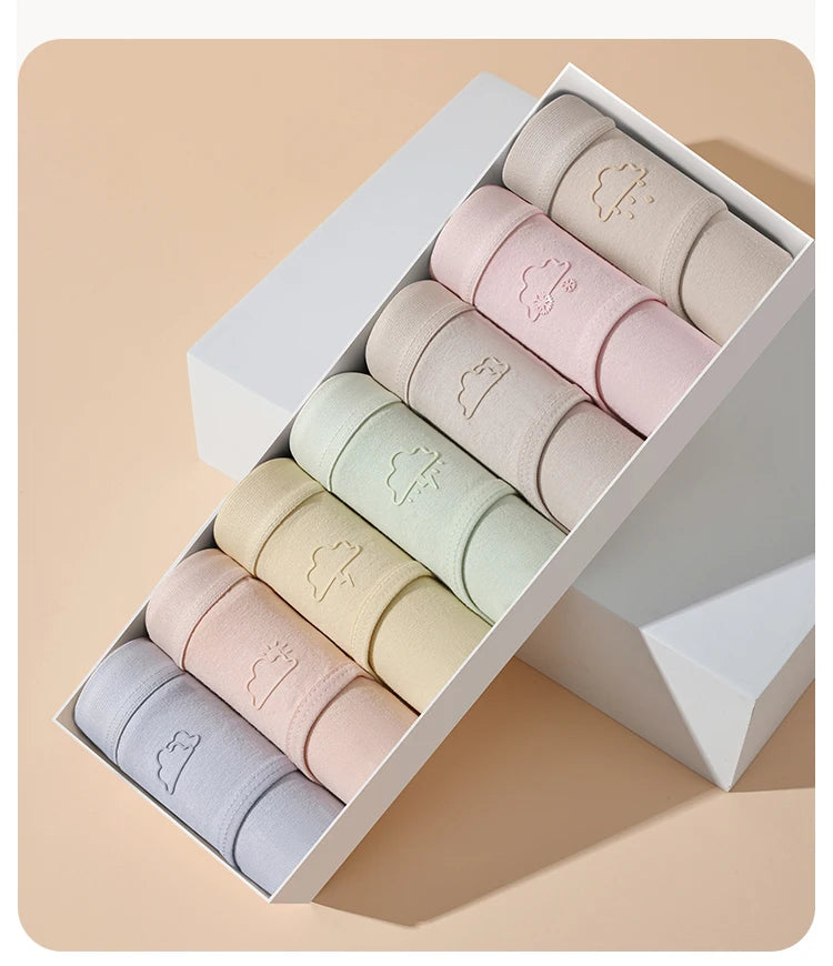 7Pcs Week Pants Cotton Women Panties Breathable Solid Underwear Cute Girls Briefs Soft Underpants Sexy Low Waist Female Lingerie - Tasawoq