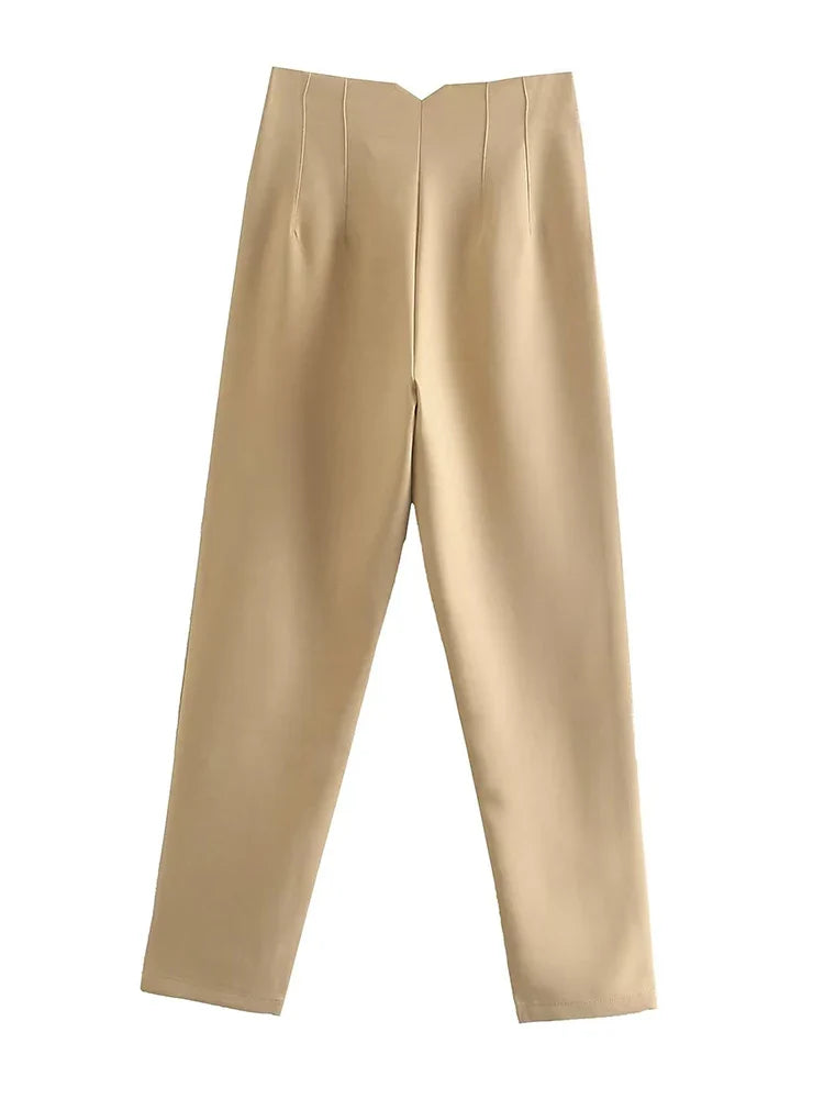 Willshela Women Fashion Straight Pants High Waist Front Zipper Trousers Vintage Full Length Female Chic Lady - Tasawoq