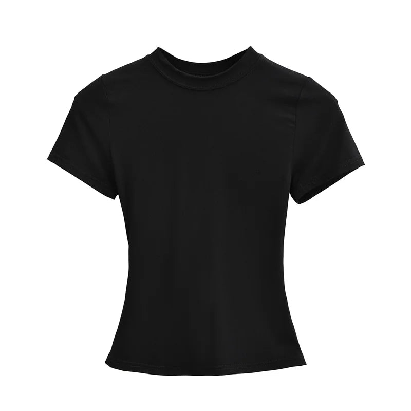 2024 New High Quality Casual T shirt Sexy Slim Short Sleeves Fashion Trend Solid Women Clothing y2k Tops - Tasawoq