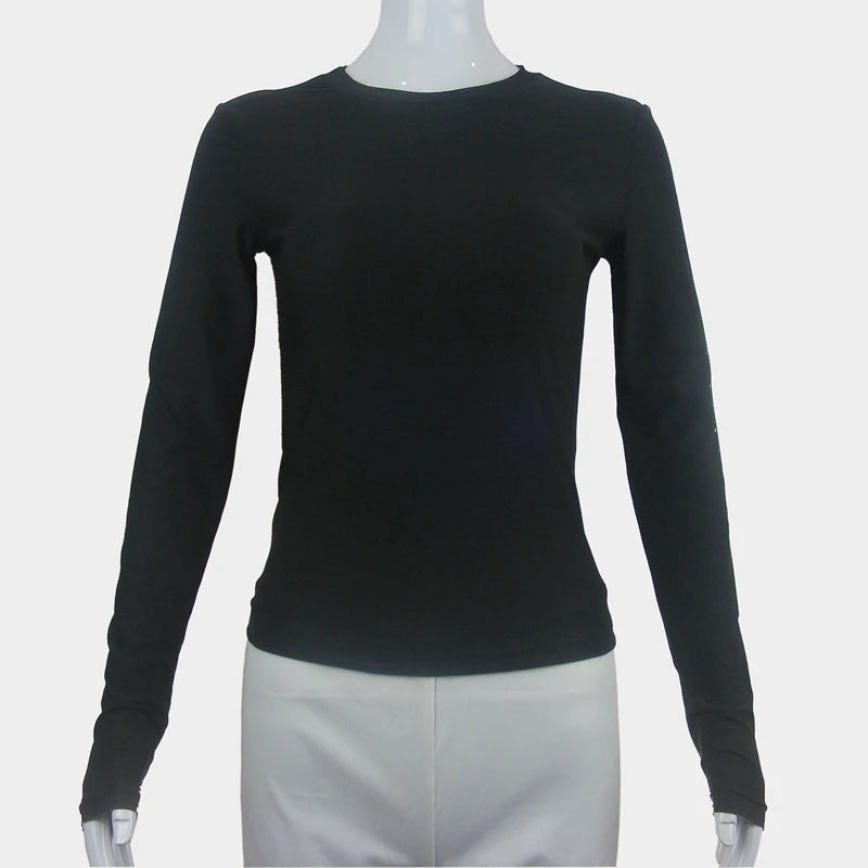 Woman Clothing Long Sleeve T-shirt Slim Fit Tops Female O-Neck Knitted Close-fitting Tee Shirt Street Wear 2024 New 2408 - Tasawoq