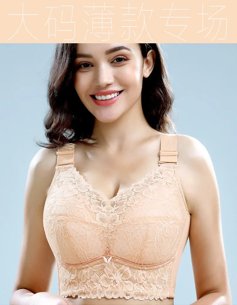Women's Lace Push-Up Bra – Embroidered Backless Lingerie, Wire-Free, Plus Size (CDE 36–48) - Tasawoq
