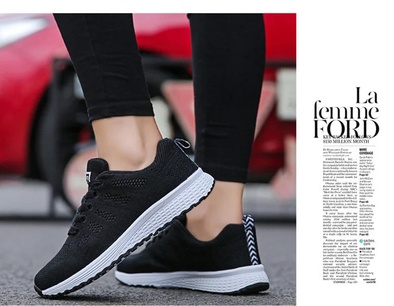 Women Casual Shoes Fashion Breathable Walking Mesh Flat Shoes Sneakers Women 2021 Gym Vulcanized Shoes White Female Footwear - Tasawoq