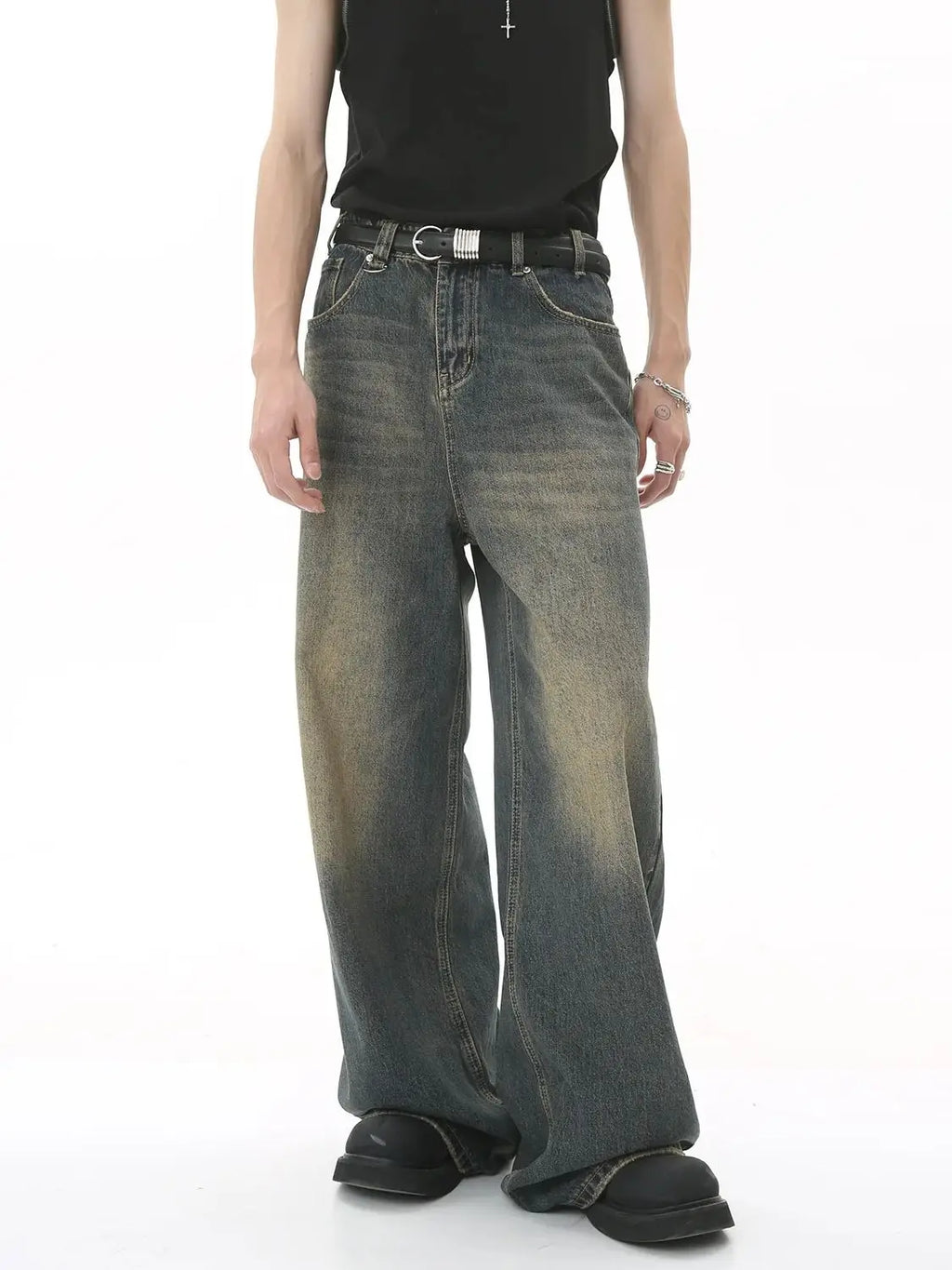 New Men's Baggy Straight Leg Wide Leg Jeans Male Fashion Vintage Wash Casual Denim Pants Youth Popular Brand Streetwear Trousers