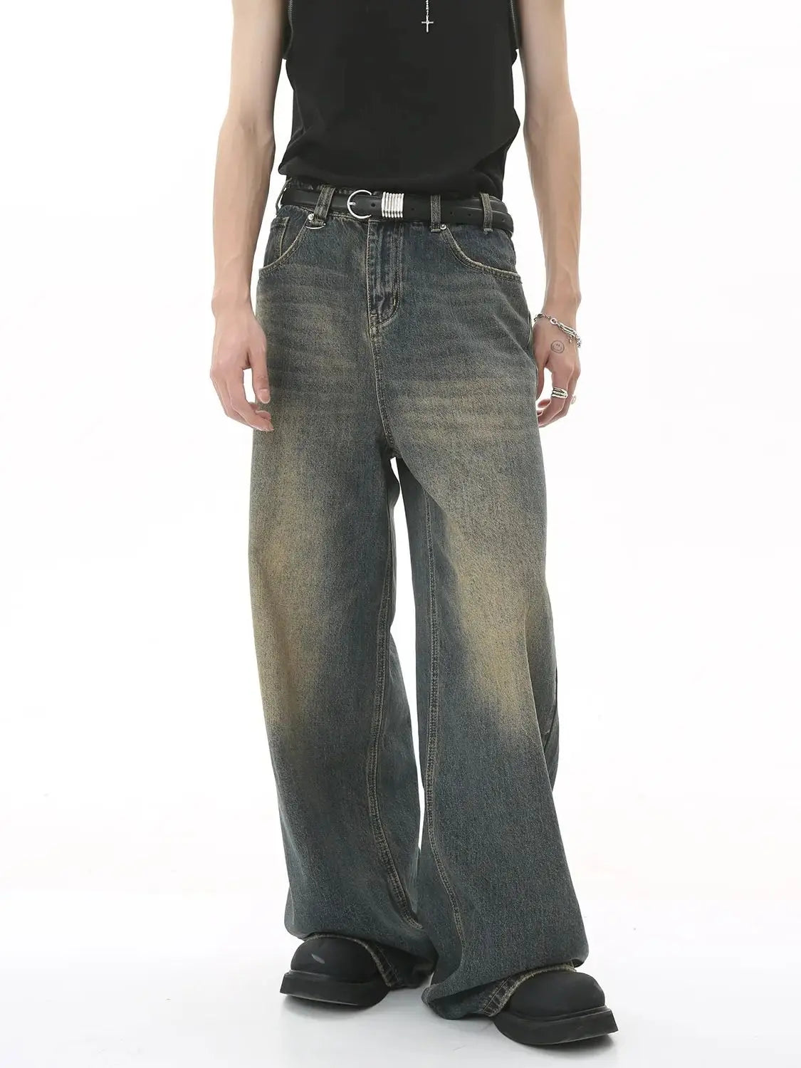 New Men's Baggy Straight Leg Wide Leg Jeans Male Fashion Vintage Wash Casual Denim Pants Youth Popular Brand Streetwear Trousers