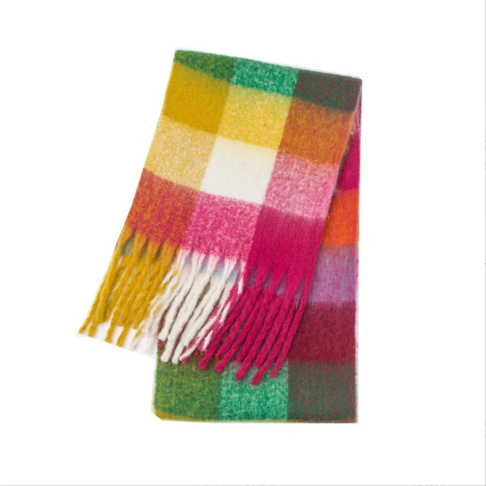 2025 Winter Thick Warm Scarf Women Cashmere Shawl and Wraps Pashmina Neckerchief Bufanda Female Rainbow Hairy Tessel Echarpe New - Tasawoq