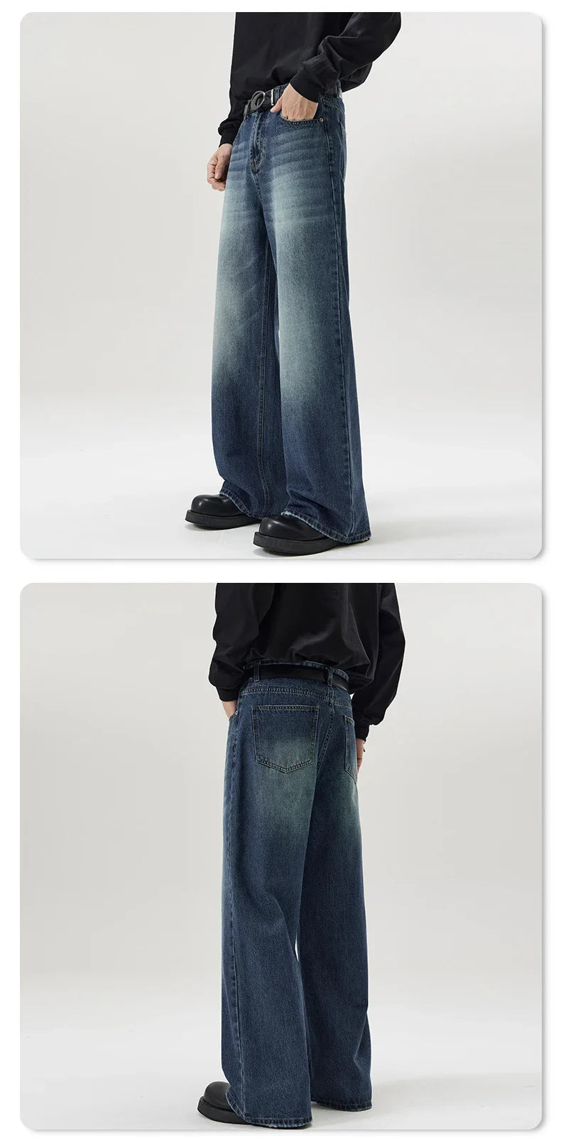 4 Colors Autumn Vintage Distressed Men's Baggy Straight Jeans Fashion Korean High Street Denim Pants Streetwear Male Trousers - Tasawoq