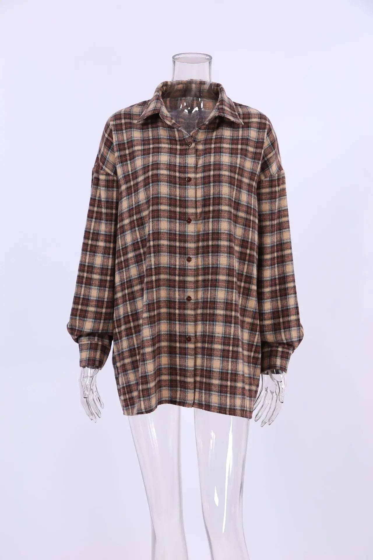 Spring Autumn Vintage Plaid Checkered Shirt Women's Long Sleeve Blouse Loose Single Breasted Casual Shirt - Tasawoq