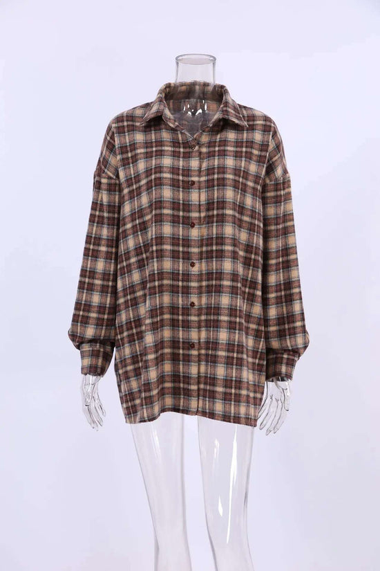 Spring Autumn Vintage Plaid Checkered Shirt Women's Long Sleeve Blouse Loose Single Breasted Casual Shirt - Tasawoq
