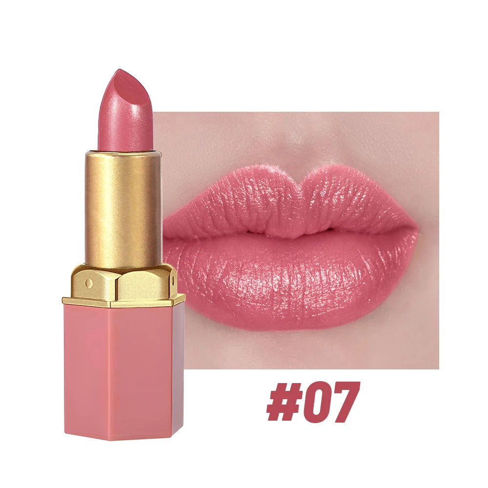 6 Colors Gold Bar Tube Lipstick Matte Texture Pearlescent Glitter Velvet Lipstick Valentine's Day Gift 1PCS - Tasawoq