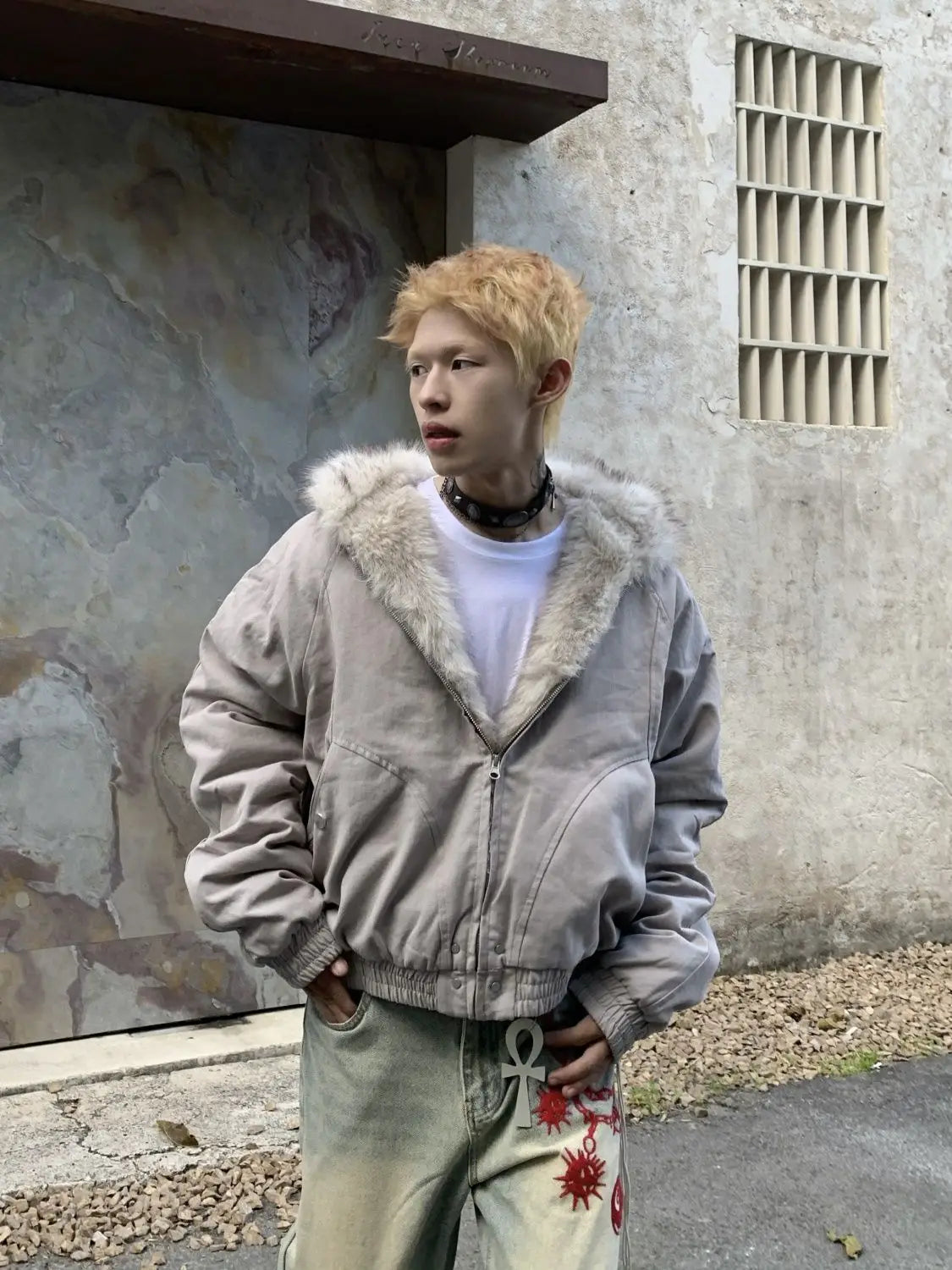 American Retro Woolen Collar Hooded Cotton Jacket Winter Thick Plush Top Men Street Hip-Hop Gothic Harajuku Oversize Jacket Coat - Tasawoq