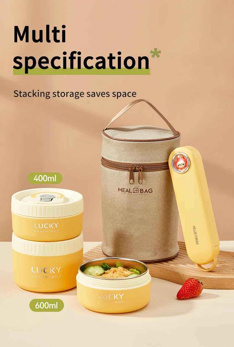 WORTHBUY Portable Sealed Thermal Lunch Box For Kids Stackable Microwave 304 Stainless Steel Bento Box Insulated Food Container