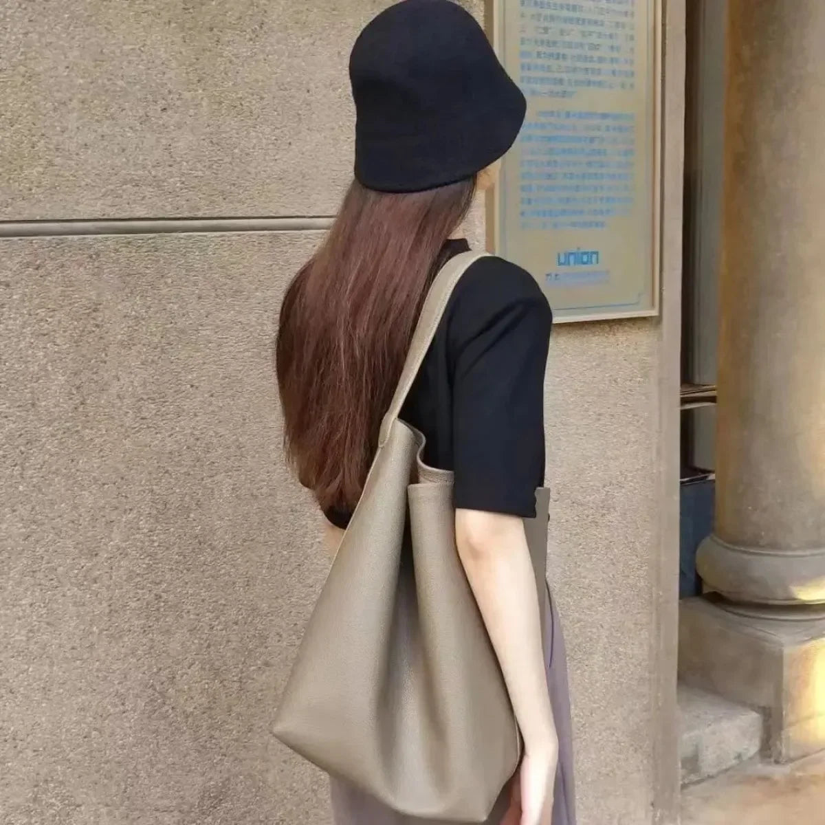 Large Capacity Women Bag Lazy Tote Leather Single Shoulder Bag Genuine Leather Handbag Casual Daypack Waist Pack Bucket Handbag - Tasawoq