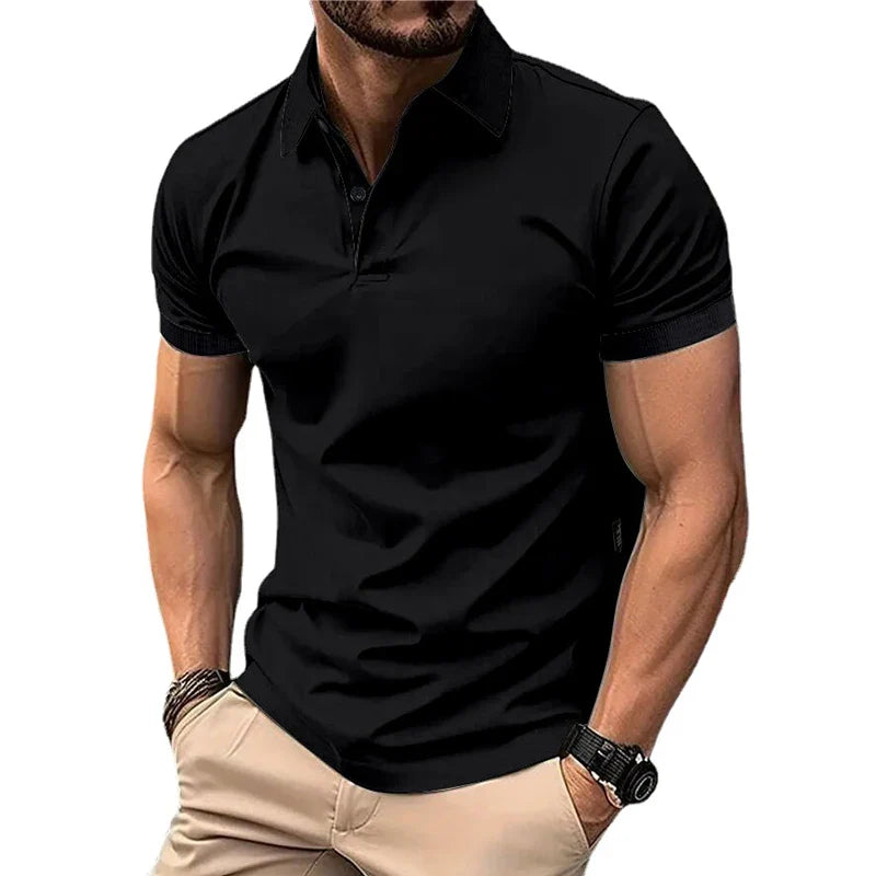Summer Men's Solid Color Polo Shirt Short Sleeve Lapel Button Tshirts for Men Casual Streetwear Lightweight Jogging Tops - Tasawoq