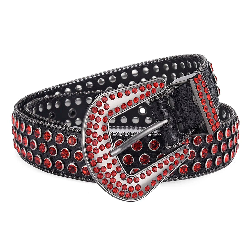 Men's Jeans Rhinestone Large Size Belt Women's Belt Western Denim Shiny Rivet Design Leather HipHop Punk Rock Y2K Style Belt - Tasawoq