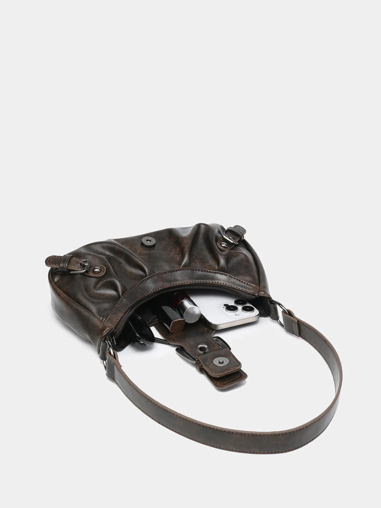 2024 spring hot selling Maillard style retro style small bag spicy girl Y2K wasteland style vintage leather shoulder armpit bag - Tasawoq