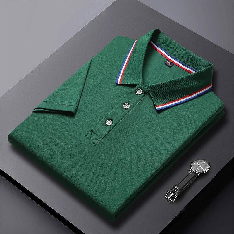 2024 Solid Color Polo Shirt Men's Business Polo Collar Half sleeved Top 2024 Summer Casual Short sleeved T-shirt for Men an - Tasawoq