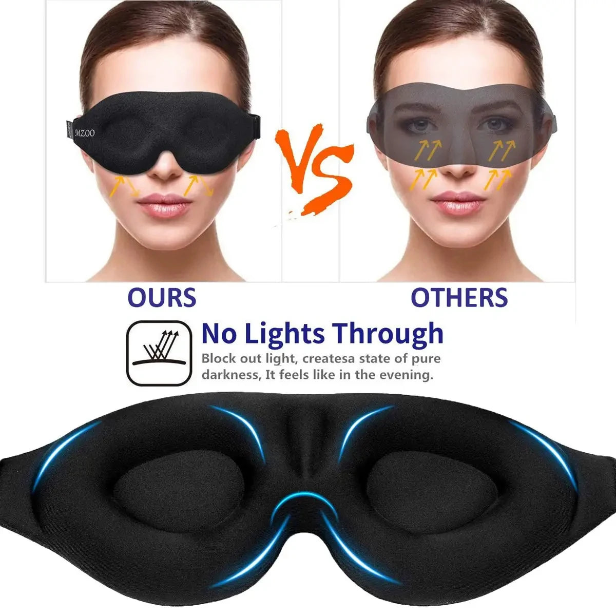 Eye Mask for Sleeping 3D Contoured Cup Blindfold Concave Molded Night Sleep Mask Block Out Light with Women Men with Earplugs - Tasawoq