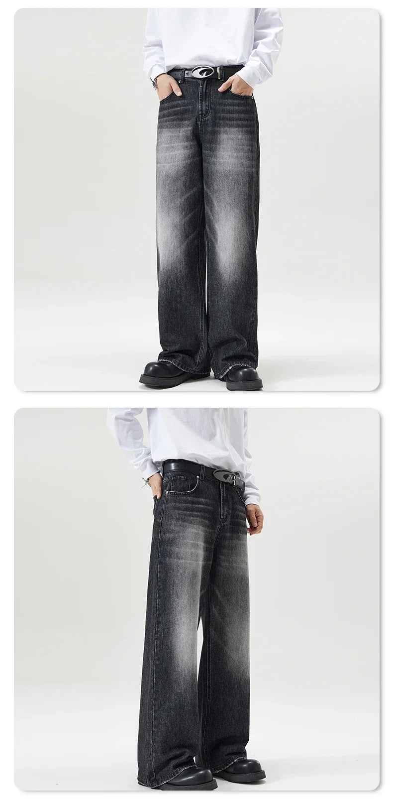 4 Colors Autumn Vintage Distressed Men's Baggy Straight Jeans Fashion Korean High Street Denim Pants Streetwear Male Trousers - Tasawoq