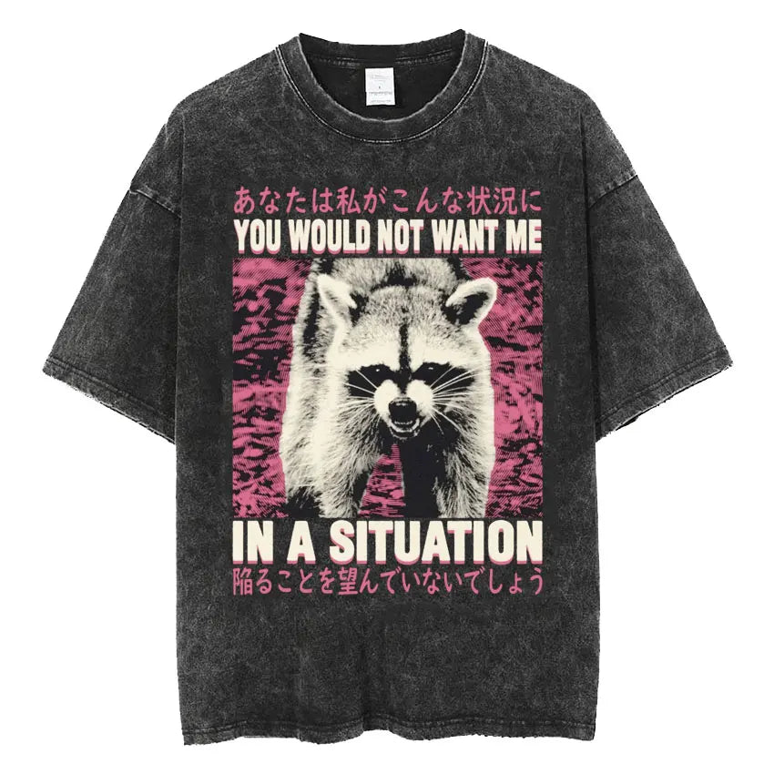 The Horrors Are Never Ending Yet I Remain Silly T-shirt Funny Japanese Style Frog Retro Washed T Shirt Men's Oversized Tees Tops - Tasawoq