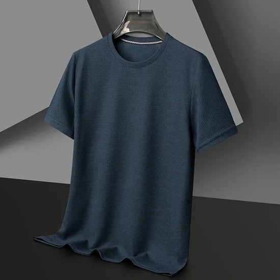 New Summer Waffle Round Neck Short Sleeved T-shirt for Men's Short Sleeved Top - Tasawoq