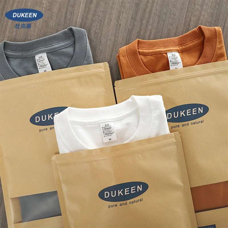 Dukeen 280gsm Oversized Heavy T-Shirt for Men Summer Short Sleeve Tee Cotton Solid Color Top Casual T Shirts One Piece - Tasawoq