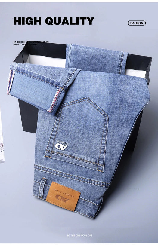 Spring Men's Light Blue Slim Jeans Stylish Casual Stretch Fabric Denim Pants Classic Trousers Smoke Gray - Tasawoq