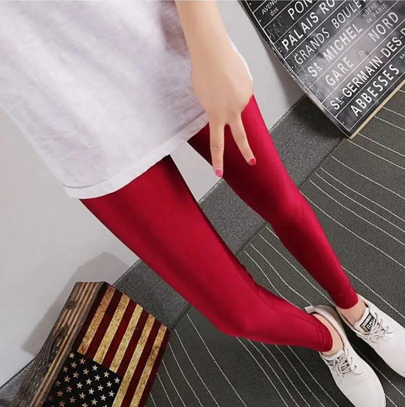 New Spring Solid Candy Neon Leggings for Women High Stretched Female Legging Pants Girl Clothing Leggins Plug Size - Tasawoq