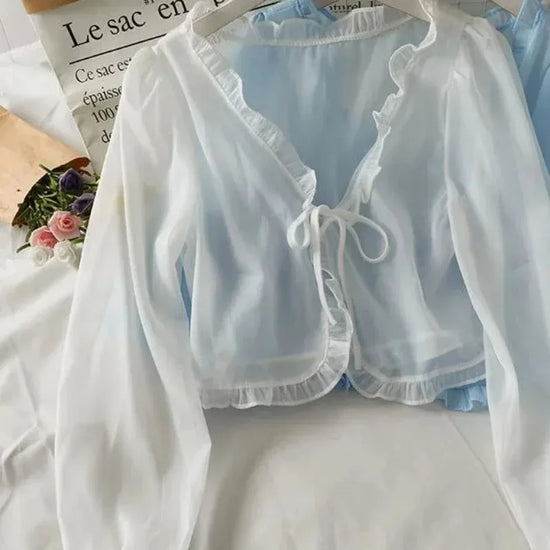 Women Thin Casual Lace Bow Summer Sun Protection Clothes Female Cardigan Shirt Clothing Tops Blouse For Woman - Tasawoq