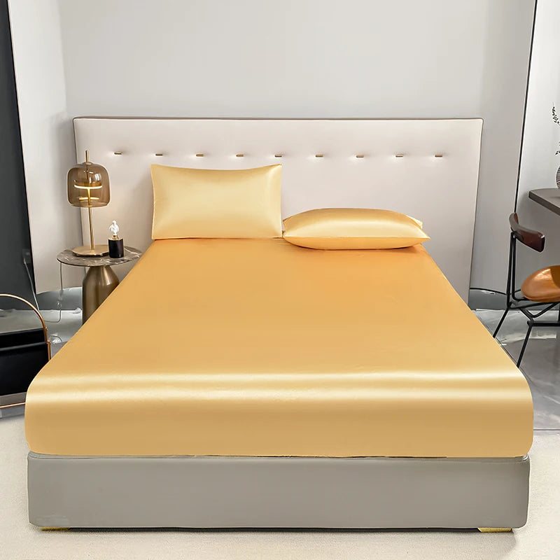 1Pc Waterproof Fitted Bed Sheet With Elastic Band Black Golden White Anti-slip Adjustable Mattress Cover (Pillowcase Need Order) - Tasawoq