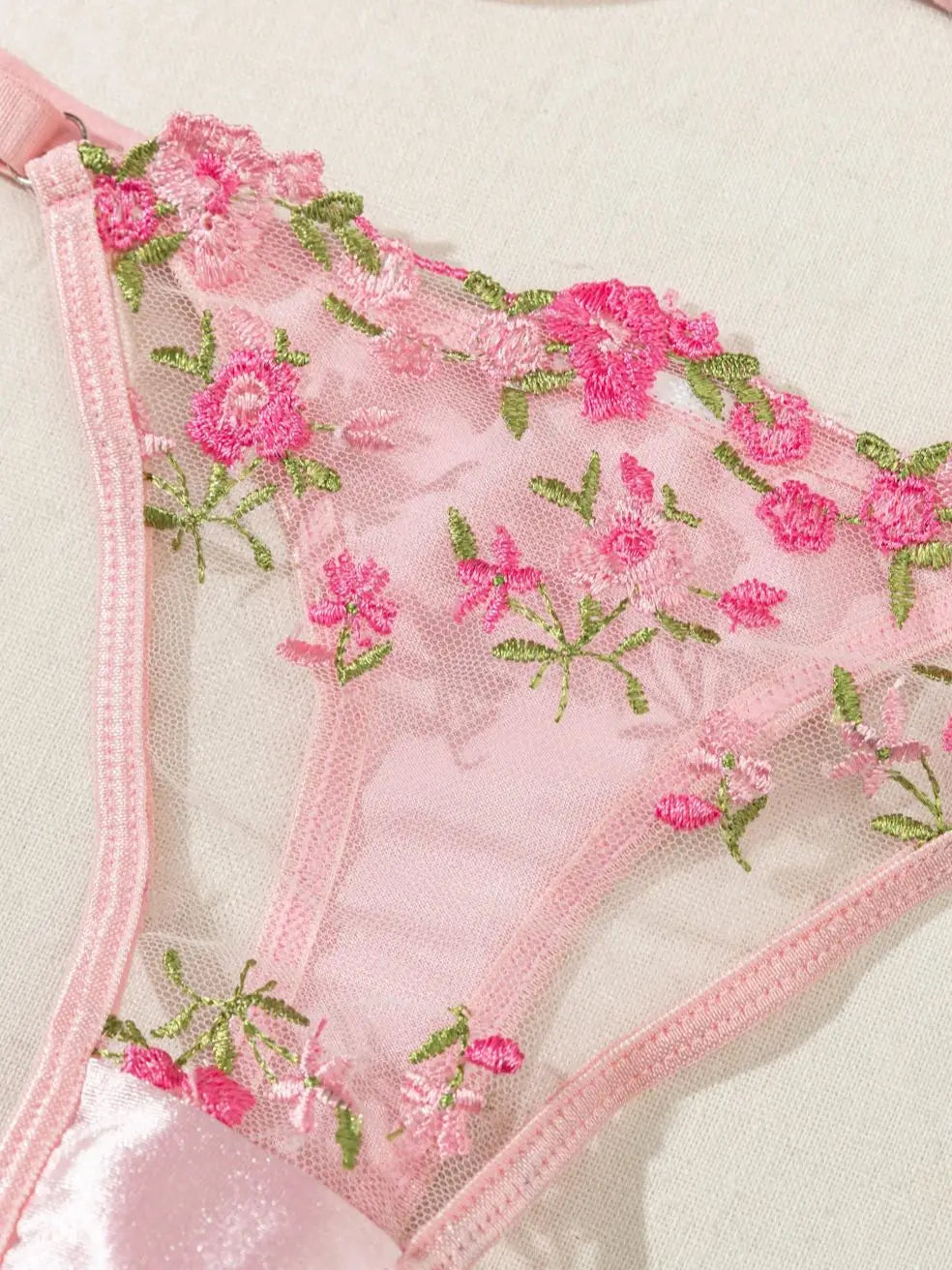 Summer Young Girls Floral Lingerie Hot Transparent Cheap Pink Lingerie set Sexy Two Piece Bras Panty Brief Sets - Tasawoq