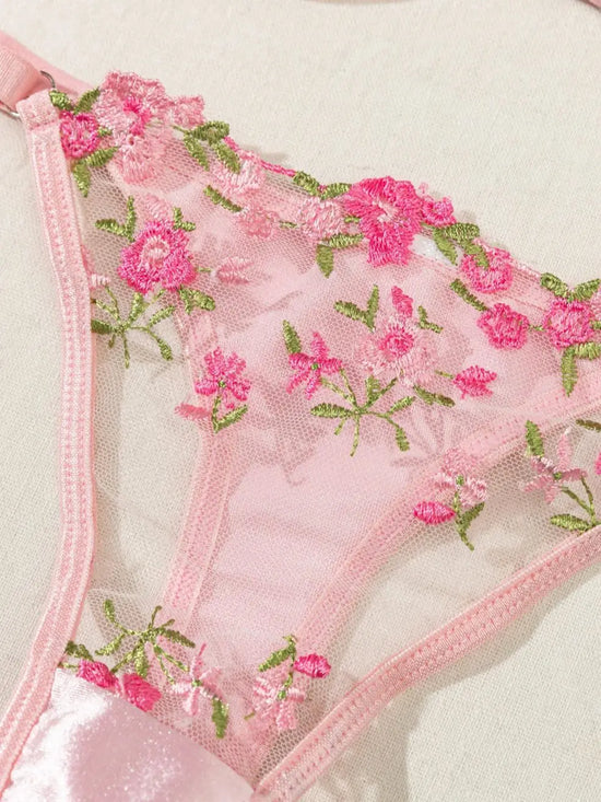 Summer Young Girls Floral Lingerie Hot Transparent Cheap Pink Lingerie set Sexy Two Piece Bras Panty Brief Sets - Tasawoq