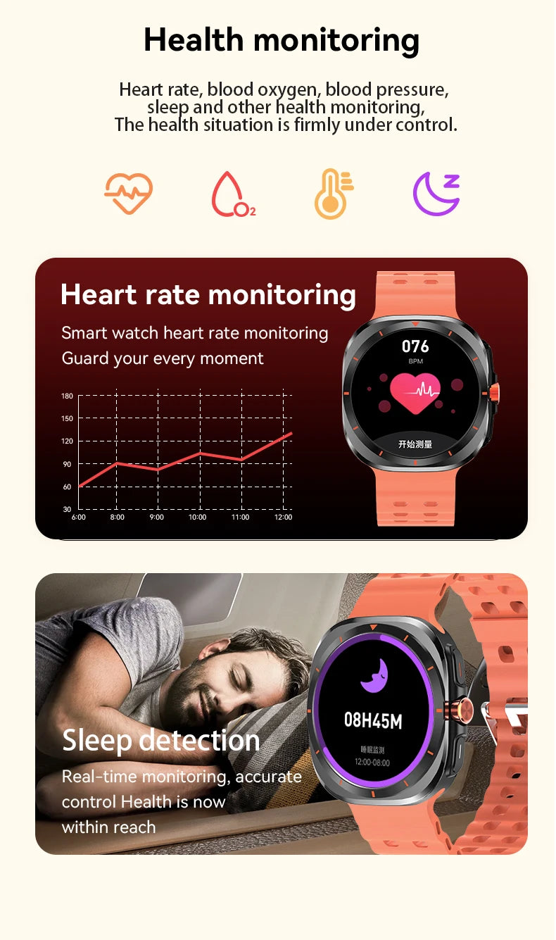 LAXASFIT Watch 7 Ultra Smartwatch Bluetooth Talk HD AMOLED Screen Fitness Tracker Health Monitoring Smartwatch for Android IOS - Tasawoq