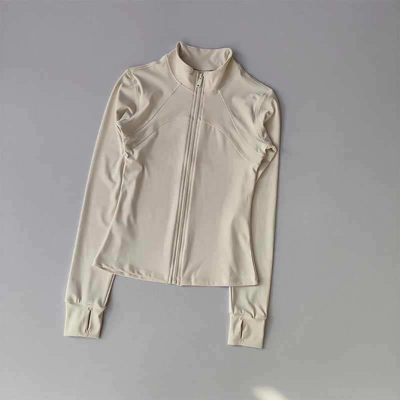 Yoga Suit Women's High-end Standing Collar Long Sleeved Sports Jacket Running Training Fitness Top Windproof Running Suit - Tasawoq