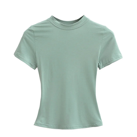 2024 New High Quality Casual T shirt Sexy Slim Short Sleeves Fashion Trend Solid Women Clothing y2k Tops - Tasawoq