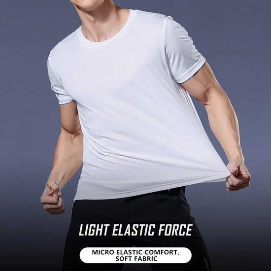 Men's Quick Dry Short Sleeve Gym Running Moisture Wicking Round Neck T-Shirt Training Exercise Gym Sport Shirt Tops Lightweight - Tasawoq