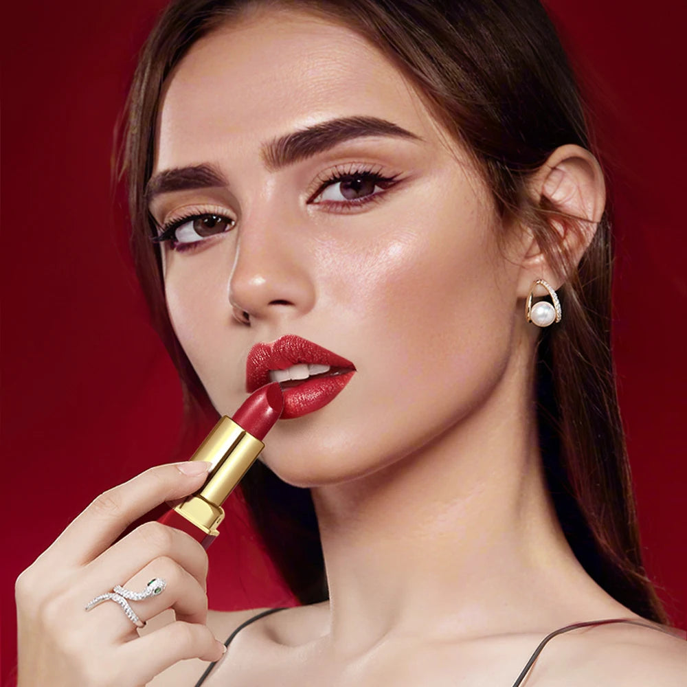 6 Colors Gold Bar Tube Lipstick Matte Texture Pearlescent Glitter Velvet Lipstick Valentine's Day Gift 6PCS - Tasawoq