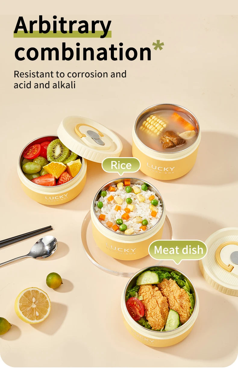 WORTHBUY Portable Sealed Thermal Lunch Box For Kids Stackable Microwave 304 Stainless Steel Bento Box Insulated Food Container