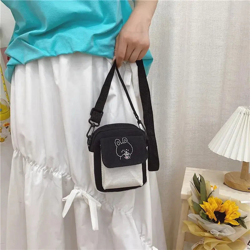 Cute Canvas One Shoulder Womens Bag Little Rabbit Korean Version Fashion Crossbody Bag Female Student Cotton Womens Handbag - Tasawoq