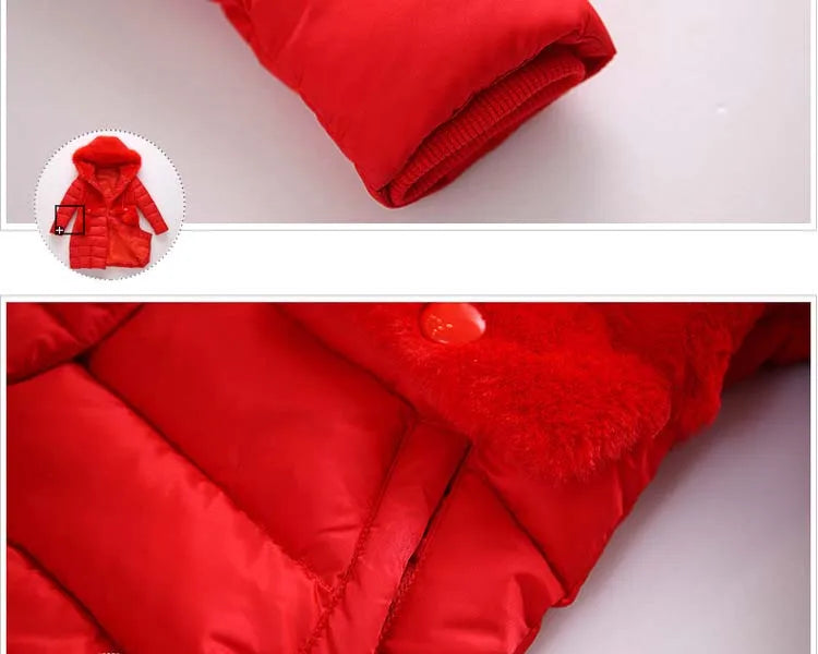 2024 Winter Warm Jackets for Girls Fashion Fur Hooded Children Girls Waterproof Outwear Kids Cotton Lined Parkas - Tasawoq