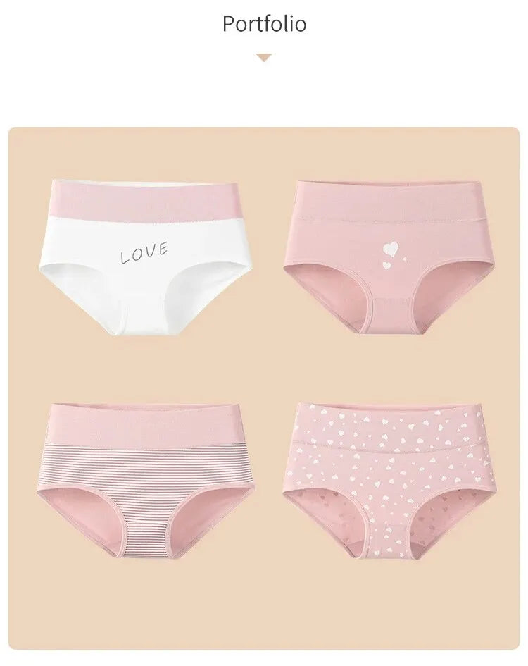 4Pcs Women's Panties High Waist Underwear Fashion Print Girls Briefs Breathable Cotton Panty Plus Size M-5XL Female Lingerie - Tasawoq