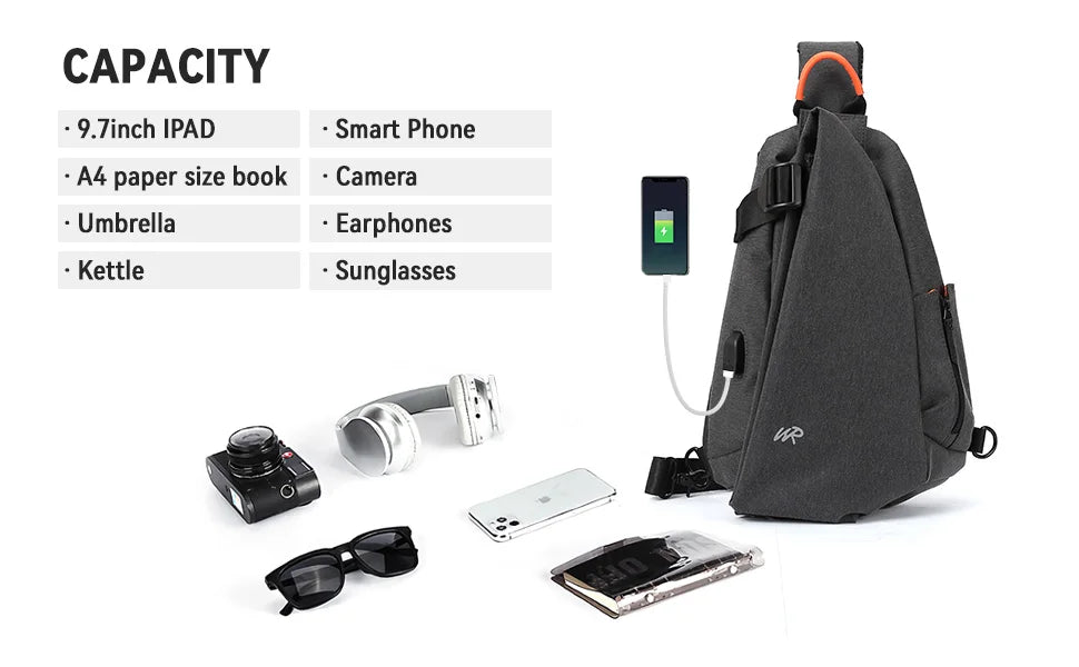 Anti-Theft Crossbody Sling Bag for Men Women,Small Backpack One Shoulder Bag, Chest Bag Sling Backpack for Hiking Biking Travel - Tasawoq