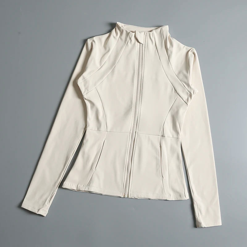New yoga wear ladies coat round high elastic loose exercise yoga fitness long sleeve stand-up collar yoga tops - Tasawoq