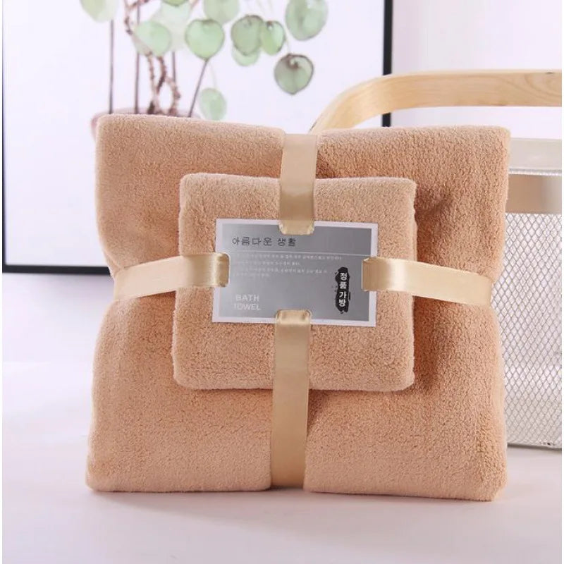 2PC Bath Towels Set Super Soft Highly Absorbent Quick-drying Coral Velvet Bath Towel For Adults Hotel & Spa Use - Tasawoq