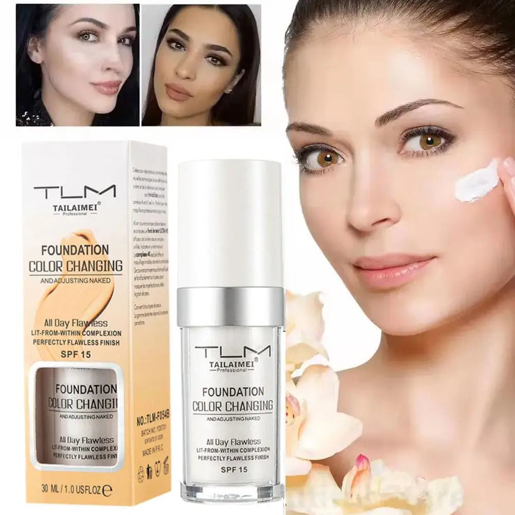 Colour Changing Liquid Foundation Hides Wrinkles & Lines, BB Cream Makeup Base Concealer Moisturizing Primer All Skin Tone SPF15 - Tasawoq