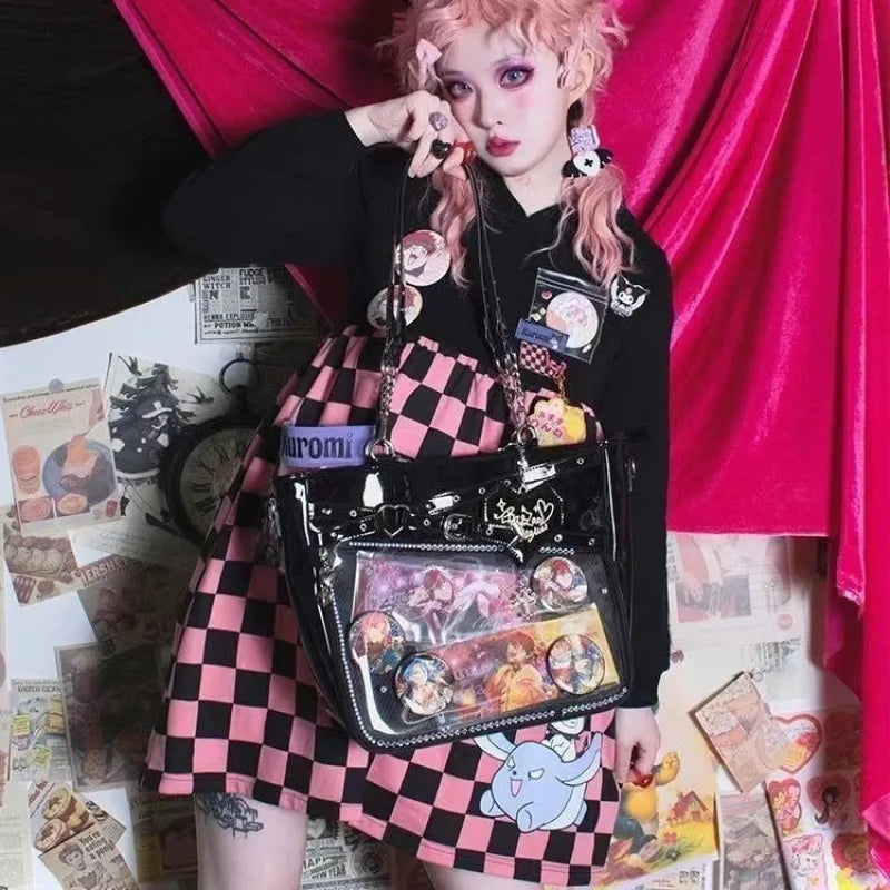 New Original Spicy Girl Cool Ita Bag Large Capacity Transparent Pain Layer Crossbody Bag Love Chain Ulzzang Shoulder Bag - Tasawoq