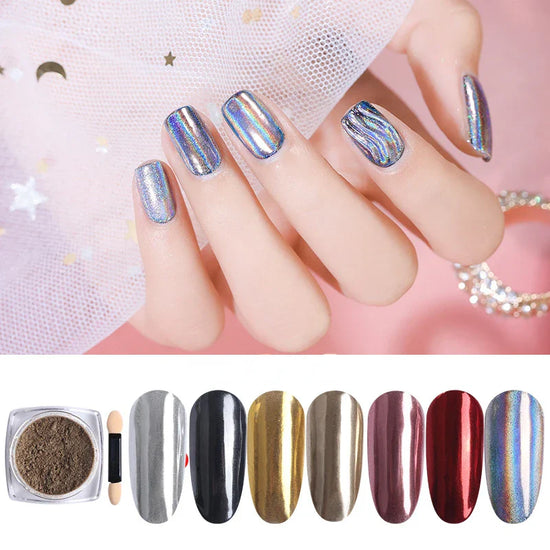 Nail Art Mirror Glitter Powder Rose Gold Silver Metallic Effect Nail Glitters For Nails UV Gel Polish Nails Chrome Pigment Decor - Tasawoq