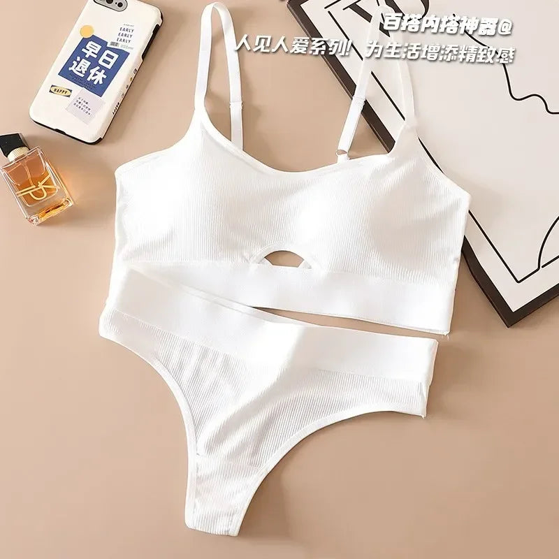 Seamless Bras Sports Bra And Panties Set Women Hollow Out Cotton Underwear U Back Push Up Bras Comfort Sexy Lingerie Set - Tasawoq