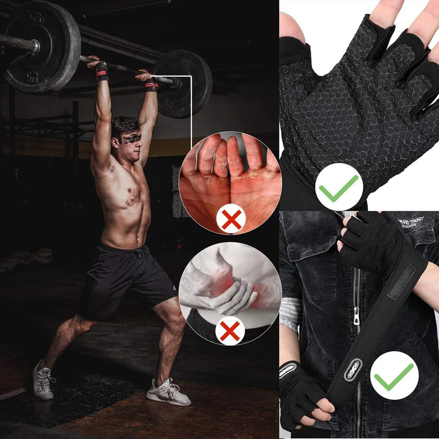 Workout Gloves for Men Women Half Finger Glove with Wrist Wrap for Sport Weight Lifting Training Bicycle Motorcyclist Gym Glove - Tasawoq